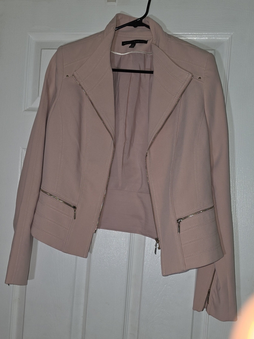White House Black Market Blush Zip-Front Moto Blazer